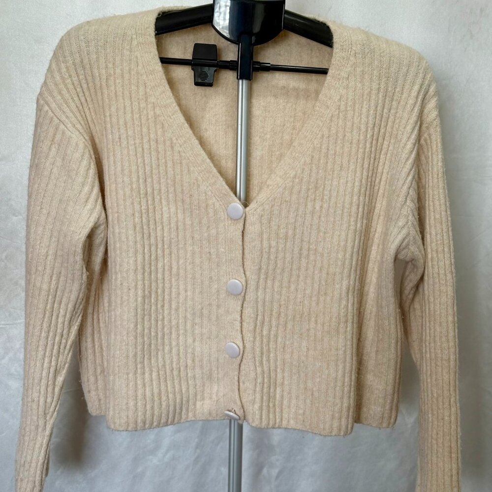 Pink Diamond | Ribbed Cropped Cardigan Cream | Size M/L